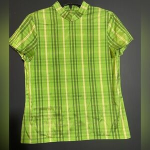 Oscar de la Renta Green Plaid Silk Blouse